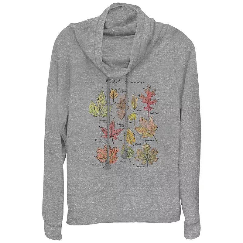 Plus Size Fall Leaves Cowlneck Graphic Lightweight Long Sleeve, Womens Gray Grey Product Image