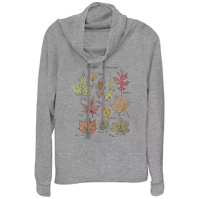 Plus Size Fall Leaves Cowlneck Graphic Lightweight Long Sleeve, Womens Gray Grey Product Image