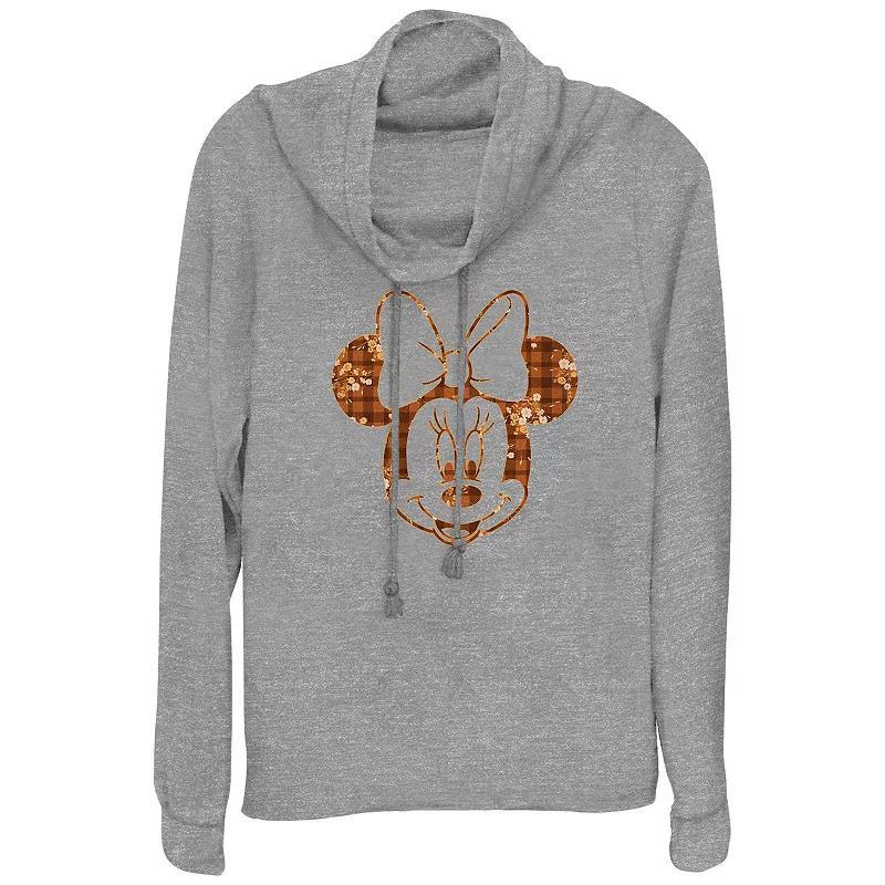 Disneys Minnie Mouse Plaid Floral Print Plus Size Cowlneck Graphic Lightweight Long Sleeve, Womens Gray Grey Product Image