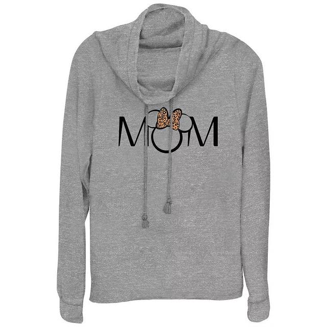 Disneys Minnie Mouse Mom Leopard Print Bow Womens Cowlneck Graphic Lightweight Long Sleeve Gray Grey Product Image