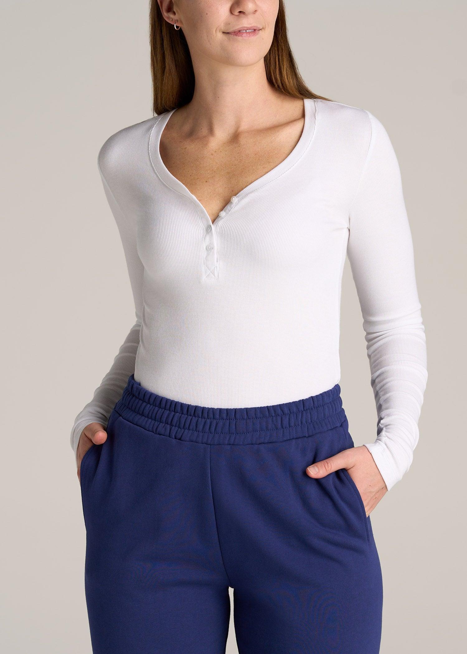 Tall Women's FITTED Ribbed Long Sleeve Henley in White product image