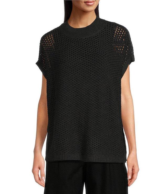 Eileen Fisher Merino Wool Mock Neck Short Sleeve Boxy Fit Sweater Product Image