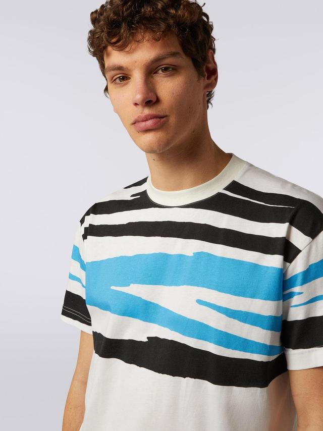 Slub cotton jersey crew-neck T-shirt White, Black & Blue | Missoni Product Image