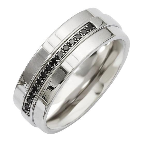 Men's 1/8 CT. T.w. Black Diamond Band in Stainless Steel Product Image