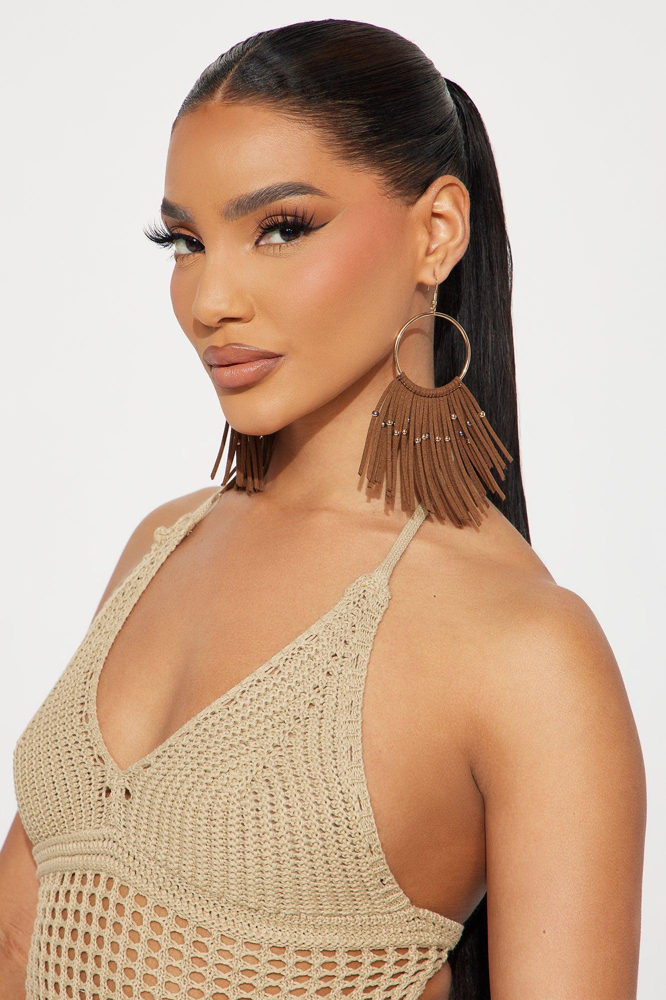 Sierra Fringe Earrings - Gold/Brown Product Image