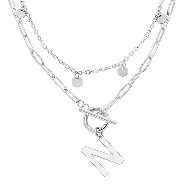 Adornia Silver Tone Confetti & Paperclip Layered Initial Toggle Necklace, Womens Silver Tone N Product Image