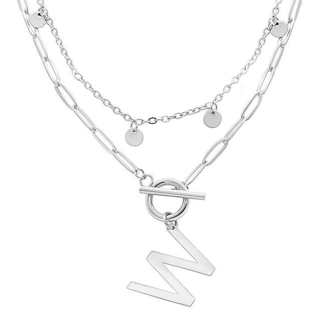 Adornia Silver Tone Confetti & Paperclip Layered Initial Toggle Necklace, Womens Silver Tone W Product Image