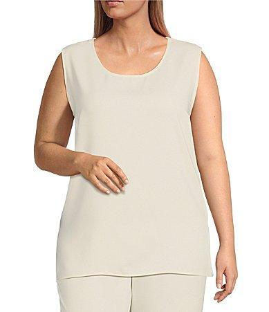 Caroline Rose Plus Size Matte Crepe Scoop Neck Sleeveless Tank Top Product Image