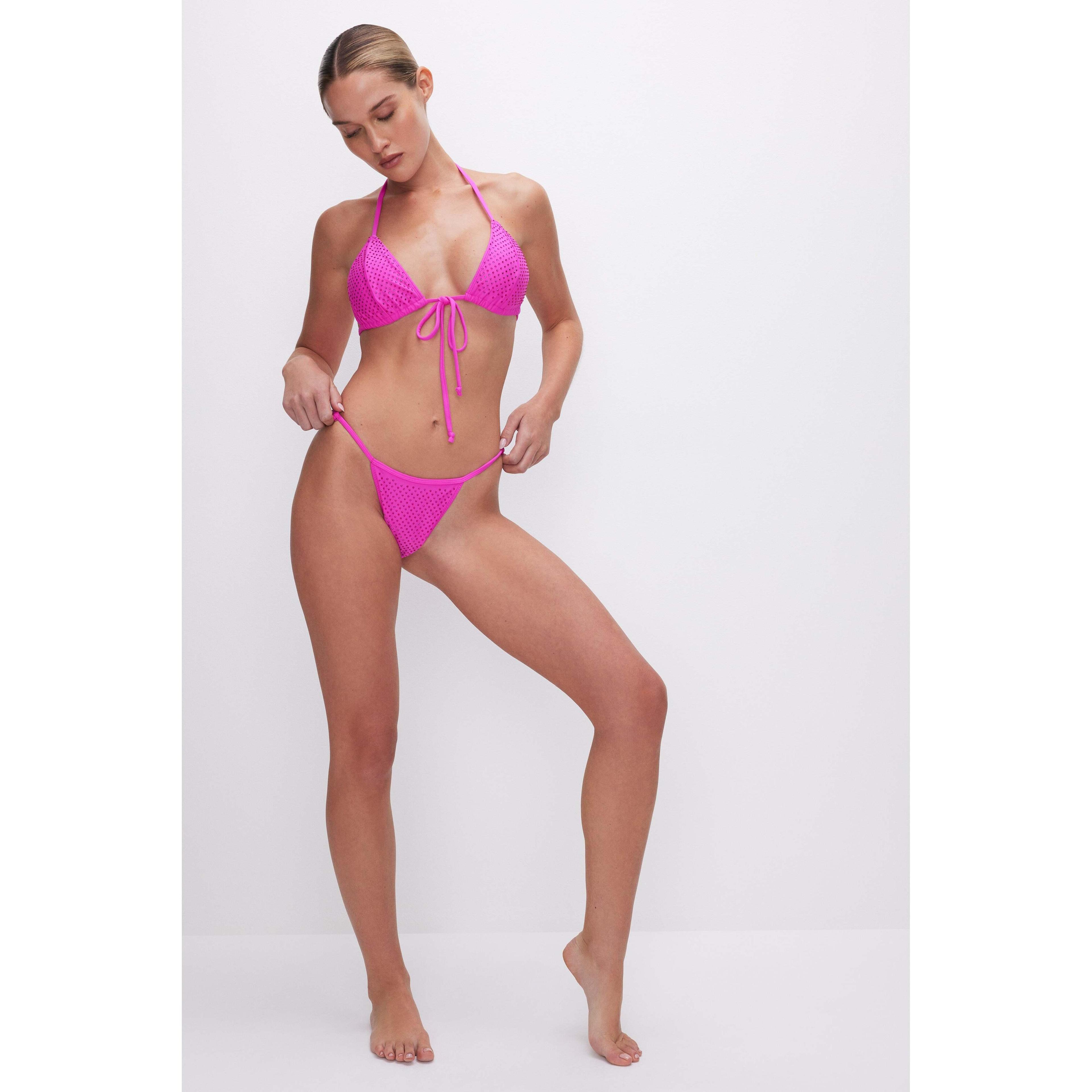 Womens Perfect Fit Crystal Bikini Bottom | Pink Glow, Size XS | Good American by Khlo Kardashian Product Image