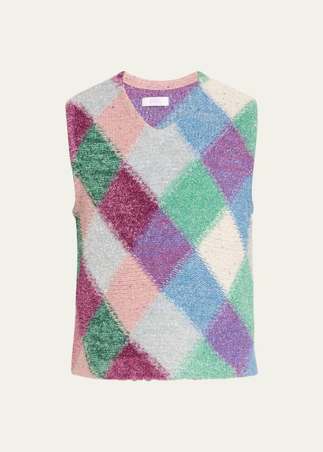 Mens Multicolor Lurex Argyle Sweater Vest Product Image