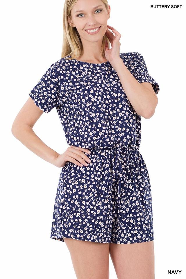 Brushed floral romper pockets Product Image