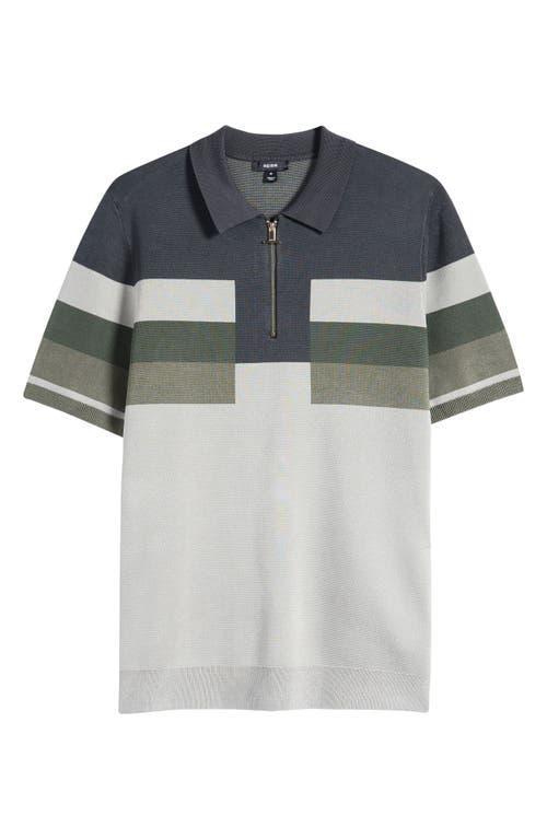 REISS Green Verde Knitted Colourblock Half-zip Polo Shirt Product Image