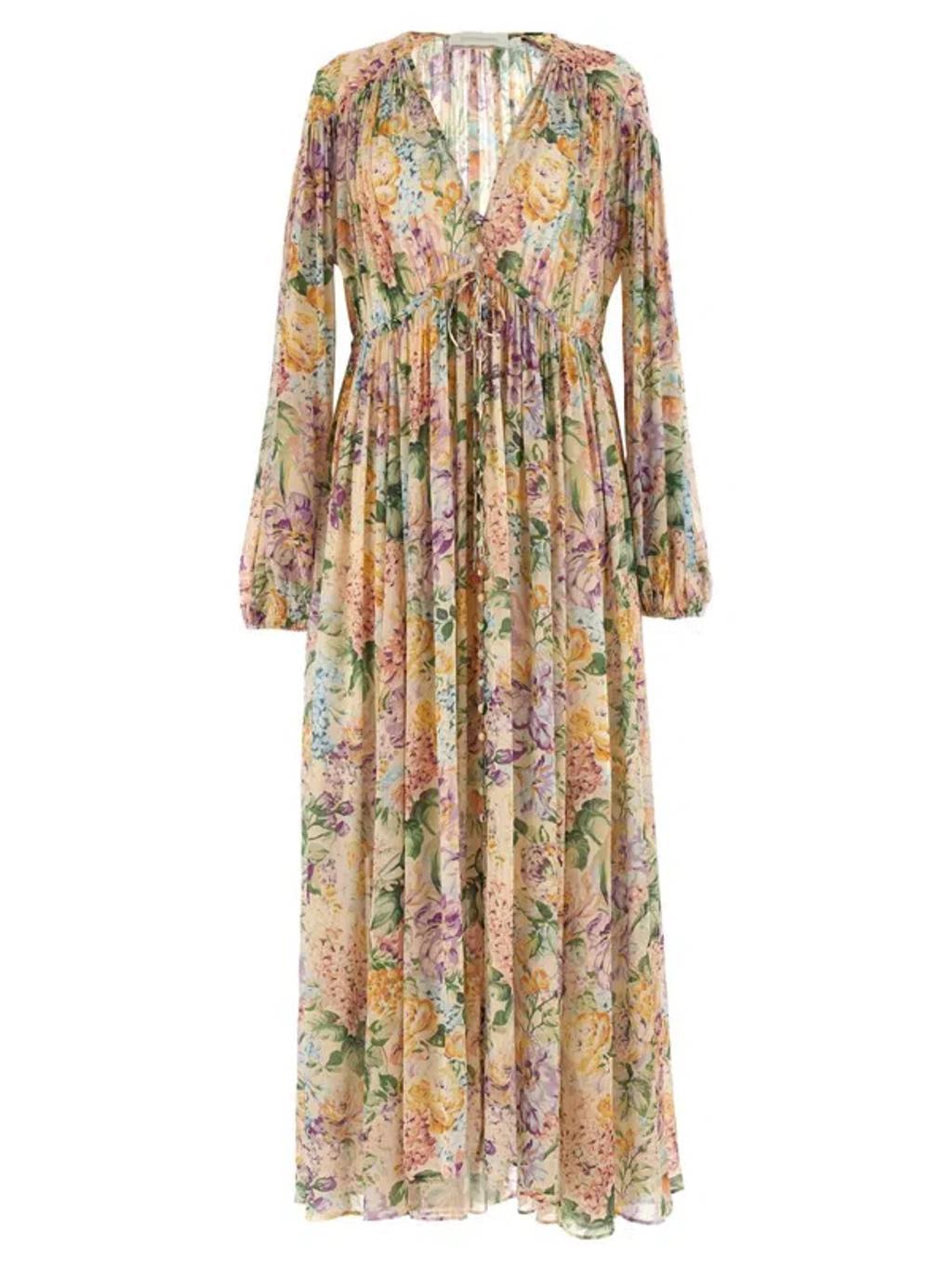 ZIMMERMANN Halliday Floral Gathered Maxi Dress In Multi Watercolour Floral Product Image