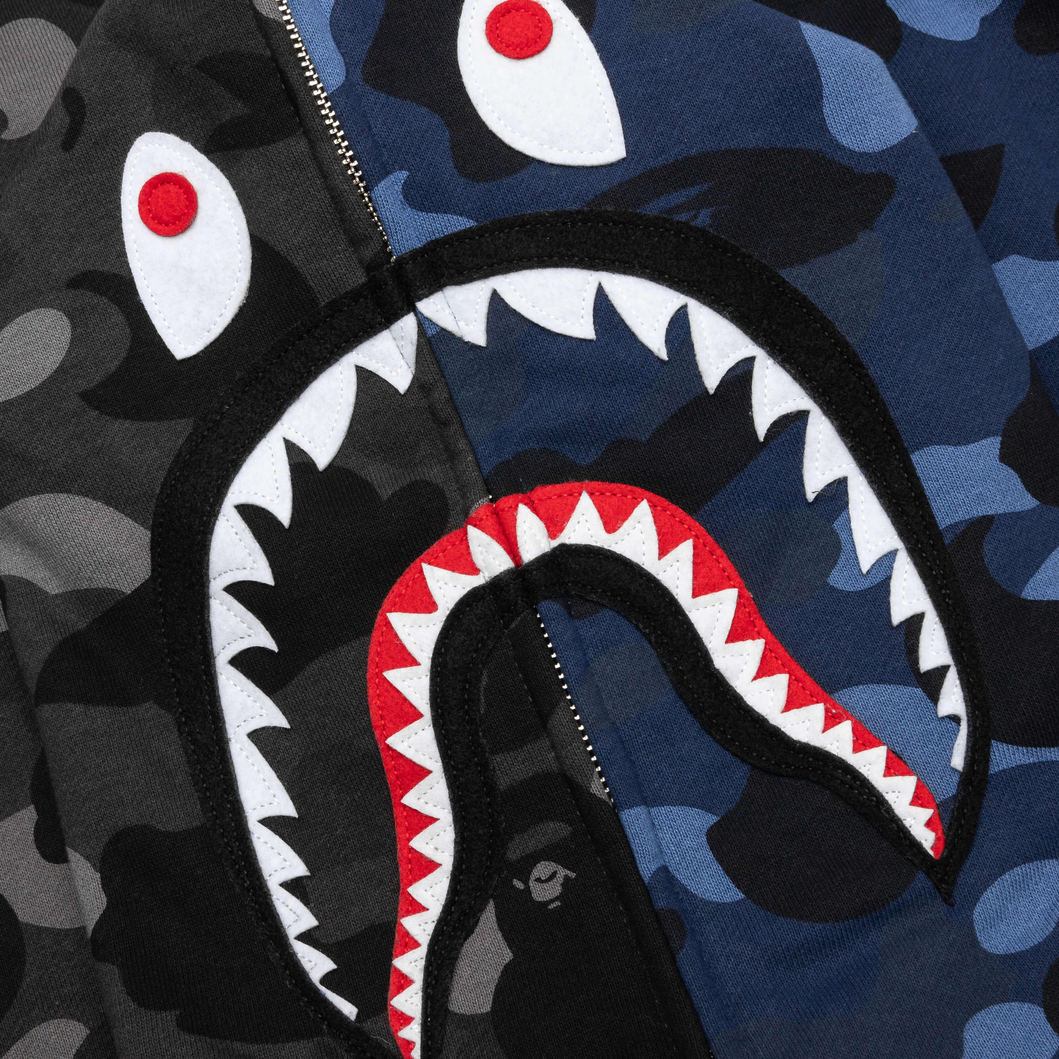 Color Camo Separate Shark Full Zip Hoodie - Black/Navy Male Product Image