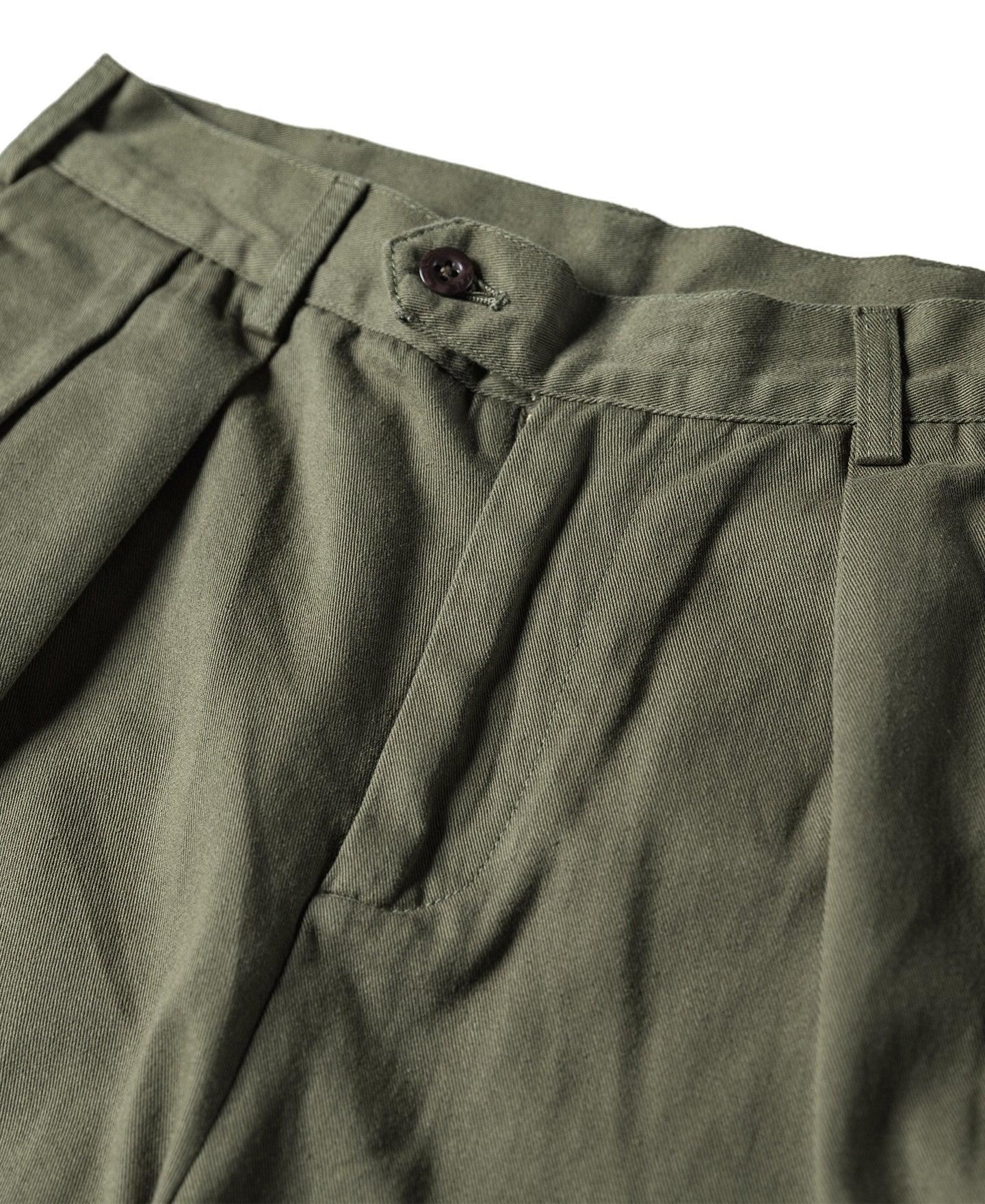 Classic Straight Leg Double Pleated Shorts - Olive Product Image