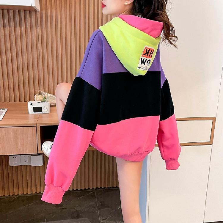 Color Block Drawstring Oversized Hoodie Product Image