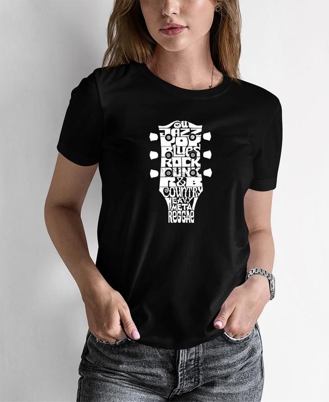 Womens Word Art Guitar Head Music Genres T-shirt Product Image