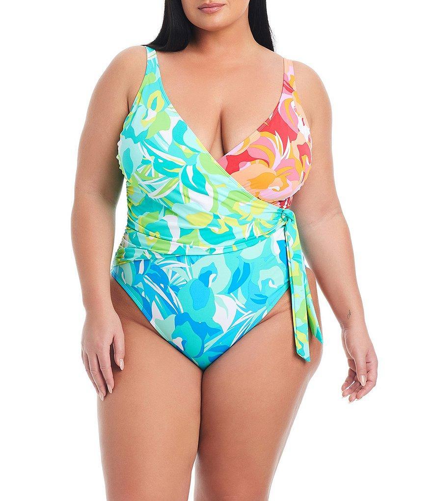 Bleu Rod Beattie Plus Size Summer Escapes Printed Twist Surplice V-Neck One Piece Swimsuit Product Image