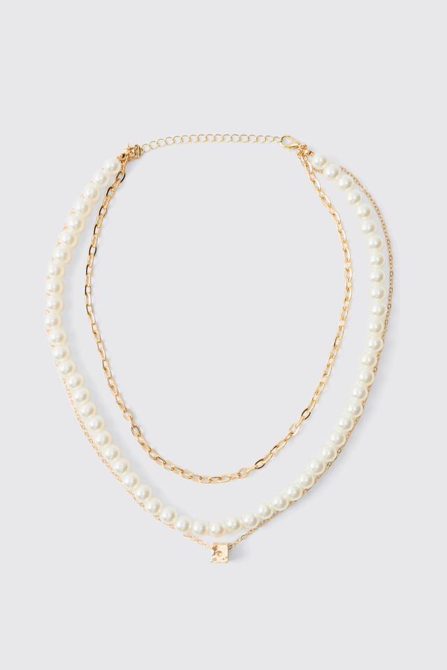 Layered Gold and Pearl Necklace | boohooMAN USA Product Image