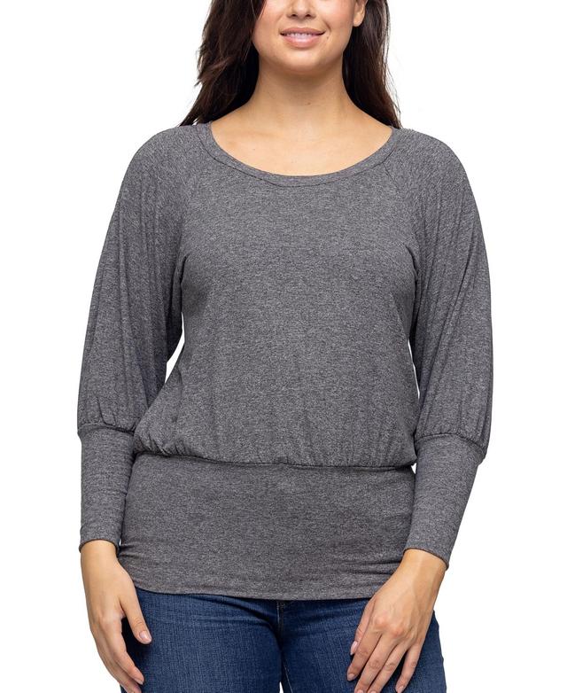 Womens 24Seven Comfort Apparel Round Neck Long Blouson Sleeve Banded Bottom Top Product Image