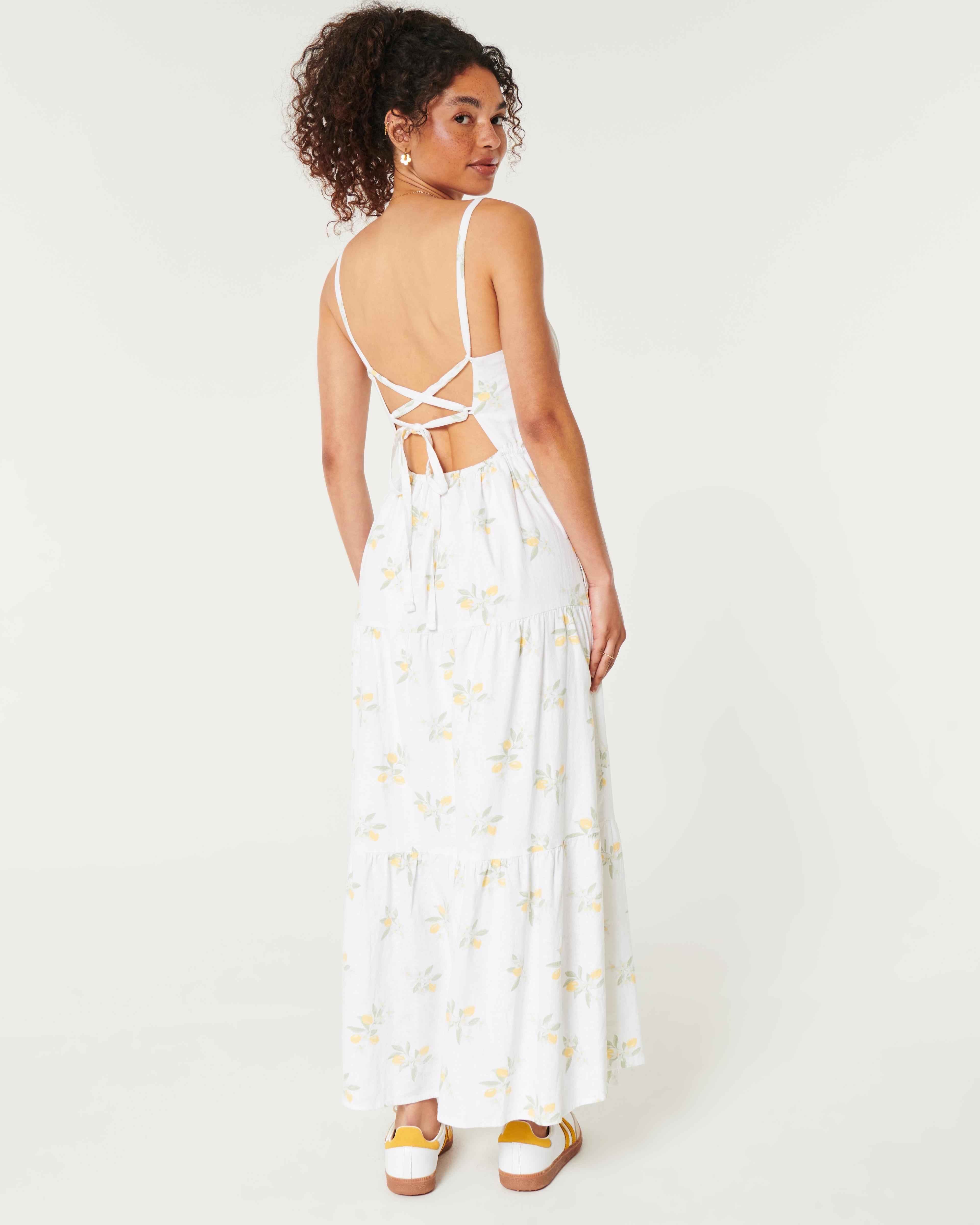 Linen-Blend Open Back Maxi Dress Product Image