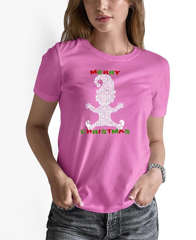 La Pop Art Womens Christmas Elf Word Art Short Sleeve T-shirt Product Image