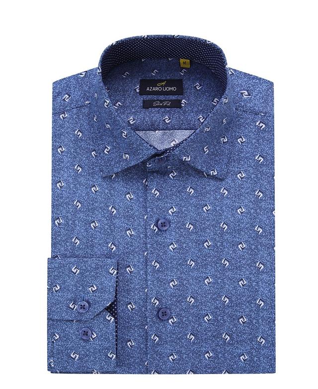 Azaro Uomo Mens Geometric Print Shirt - Navy Blue Product Image