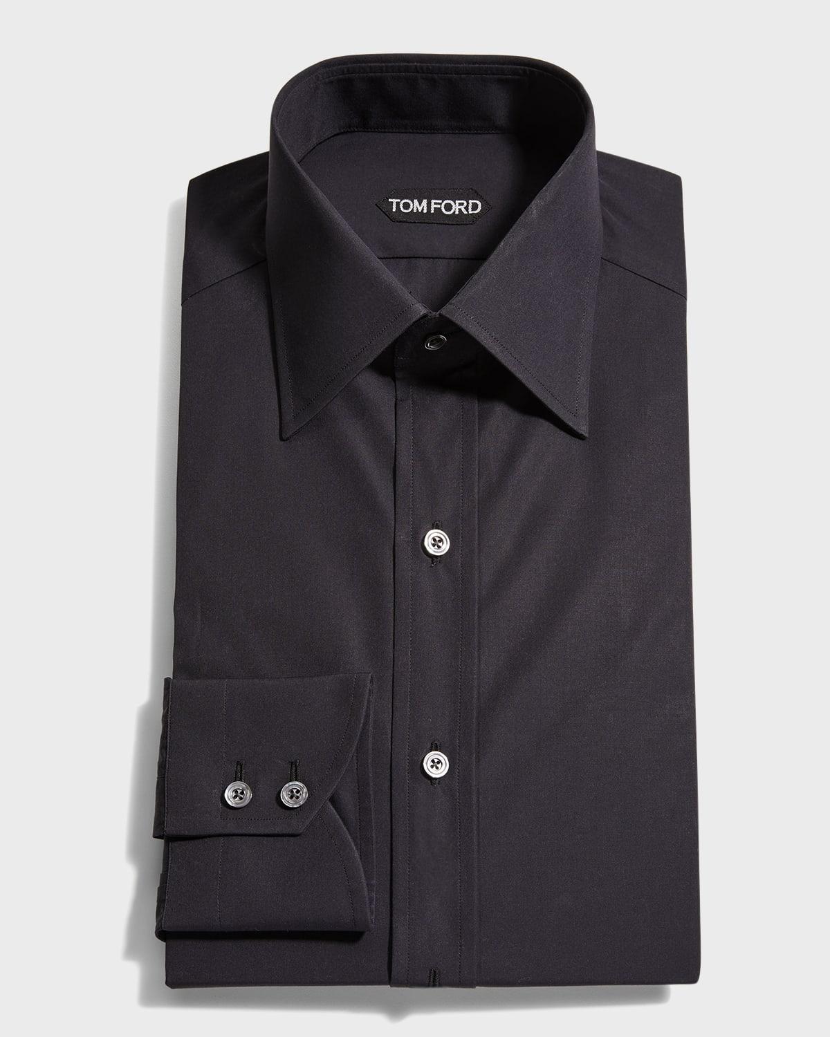 TOM FORD Men's Solid Cotton Dress Shirt  - Black Solid - Size: 39 EU (15.5 US) Product Image