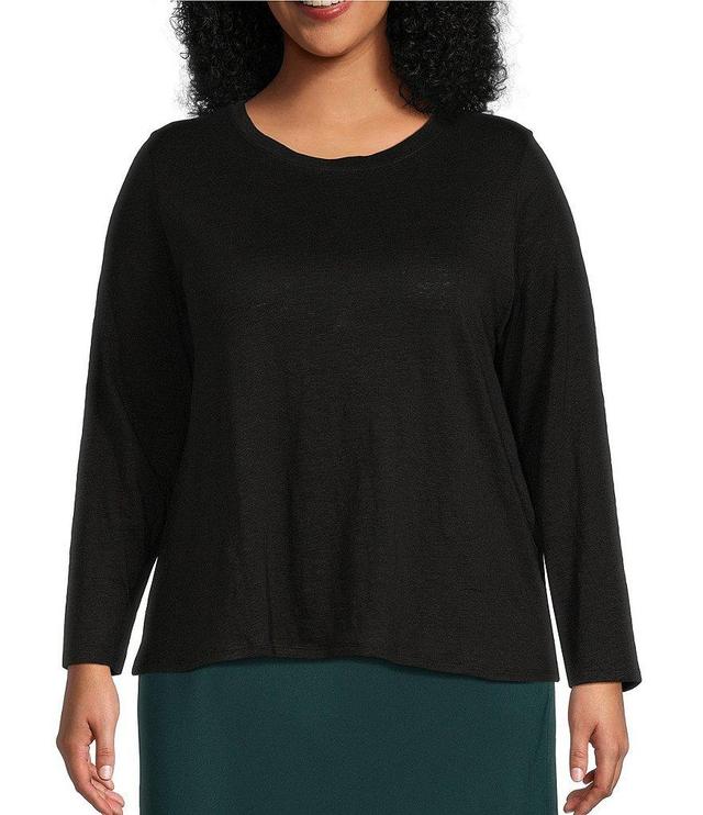 Eileen Fisher Plus Linen Jersey Round Neck Long Sleeve Top Product Image