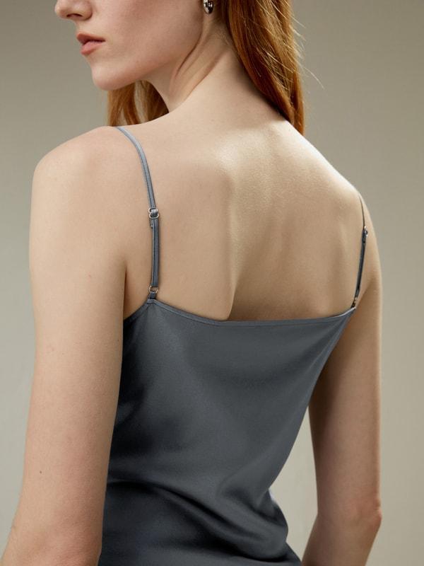 Cowl Neck Oblique-layered Silk Dress Product Image