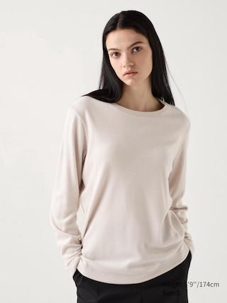 Womens Heattech Fleece T-Shirt Natural Small UNIQLO US Product Image