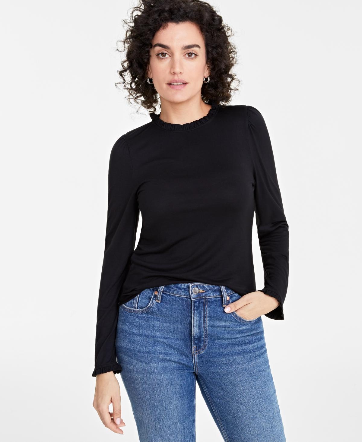 On 34th Womens Long-Sleeve Ruffle-Neck Top, Created for Macys Product Image