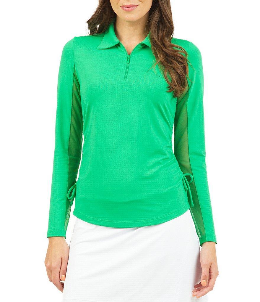 IBKUL Adjustable Quarter Zip Long Sleeve Polo Collar Top Product Image