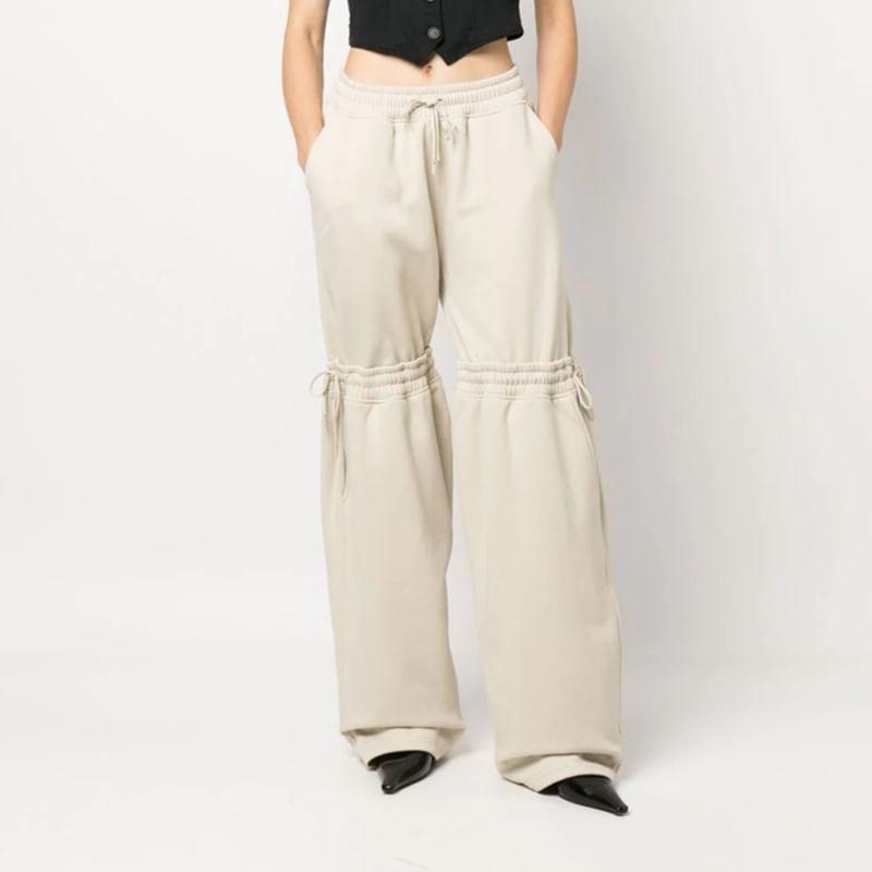 Drawstring Waist Plain Panel Wide Leg Sweatpants Product Image