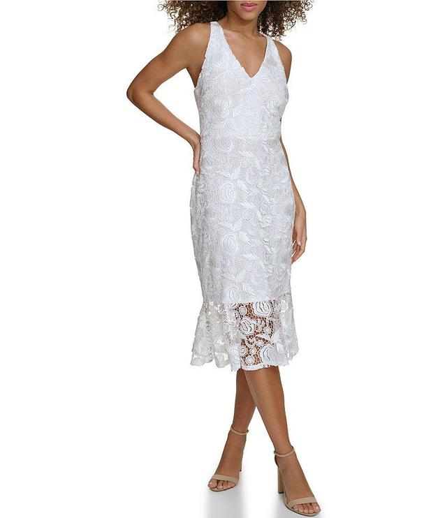 SIENA Lace V-Neck Sleeveless Strappy Back Flounce Hem Mermaid Midi Dress Product Image