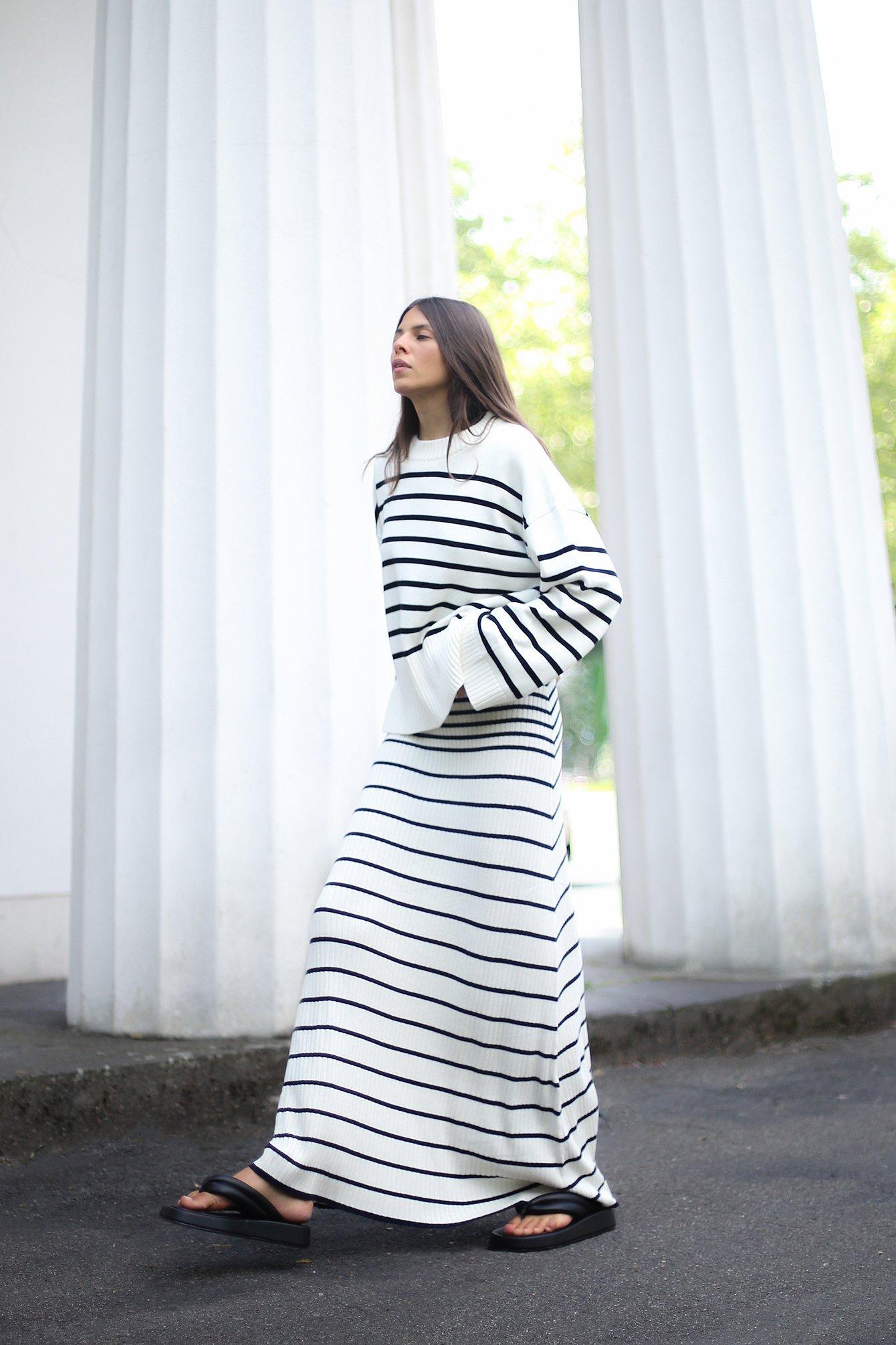 Fine Knitted Striped Midi Dress Product Image