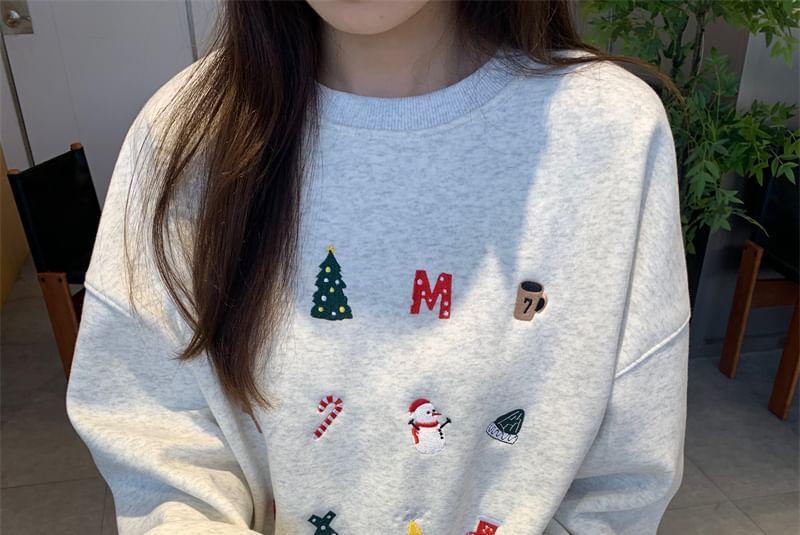 Crew Neck Christmas Print Oversized Sweatshirt Product Image