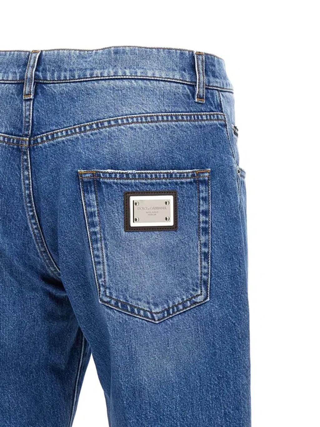 Logo Plaque Jeans In Blue Product Image