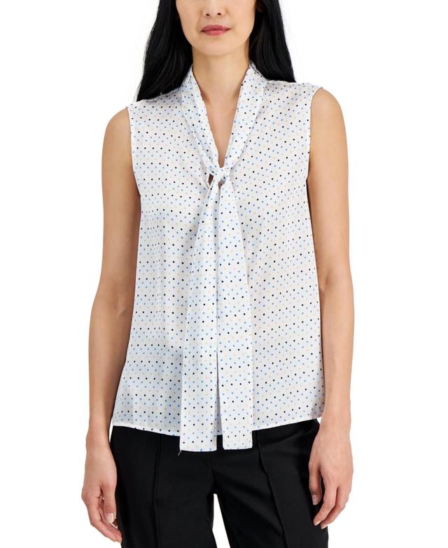 Women's Dot-Print Scarf-Neck Sleeveless Top Product Image