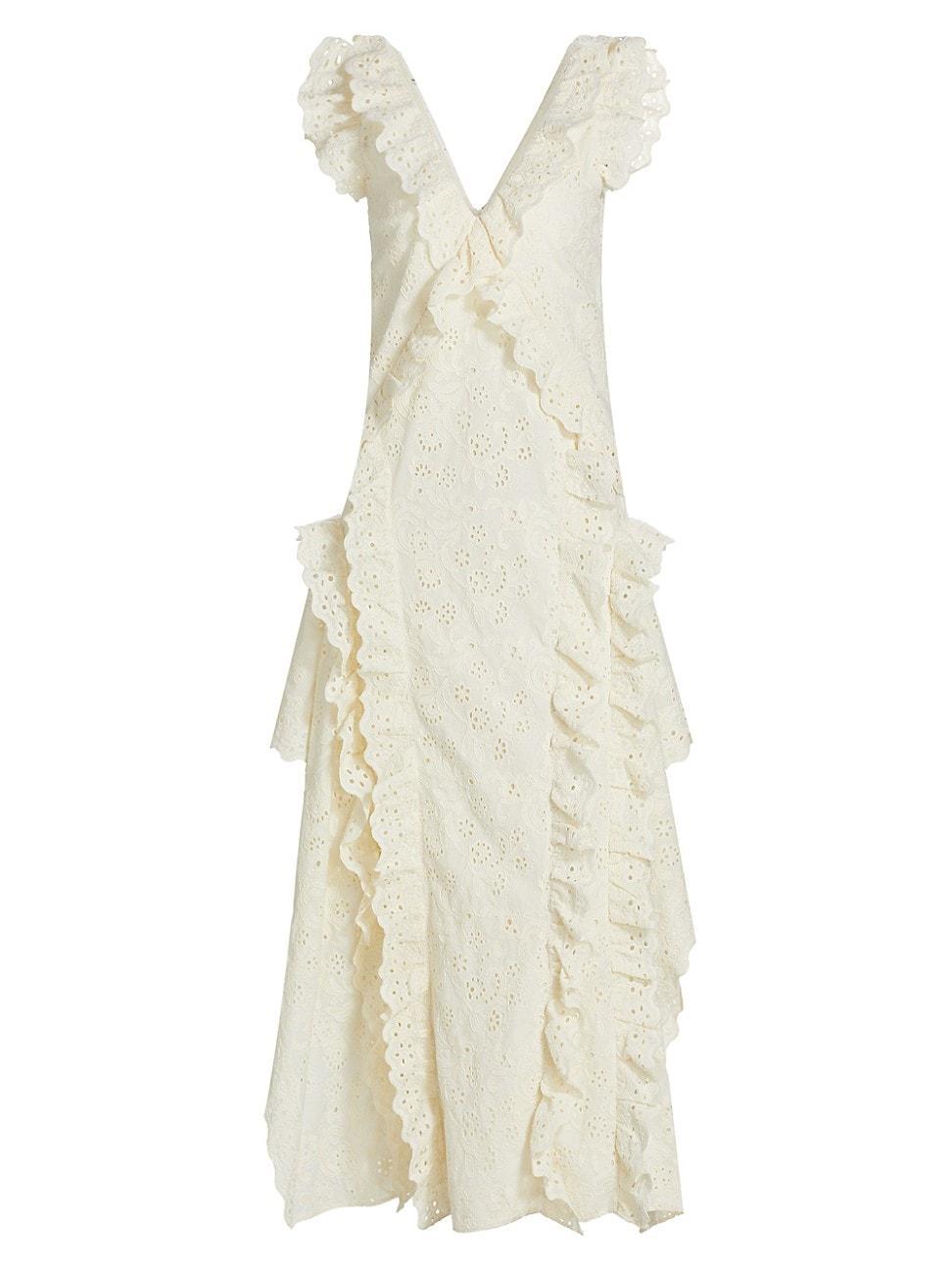 Womens August Ruffle Eyelet Maxi Dress Product Image