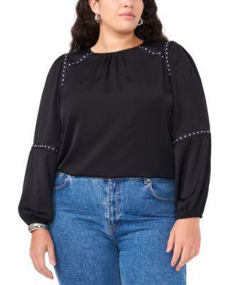 Vince Camuto Womens Plus Size Studded Blouson-Sleeve Top Product Image