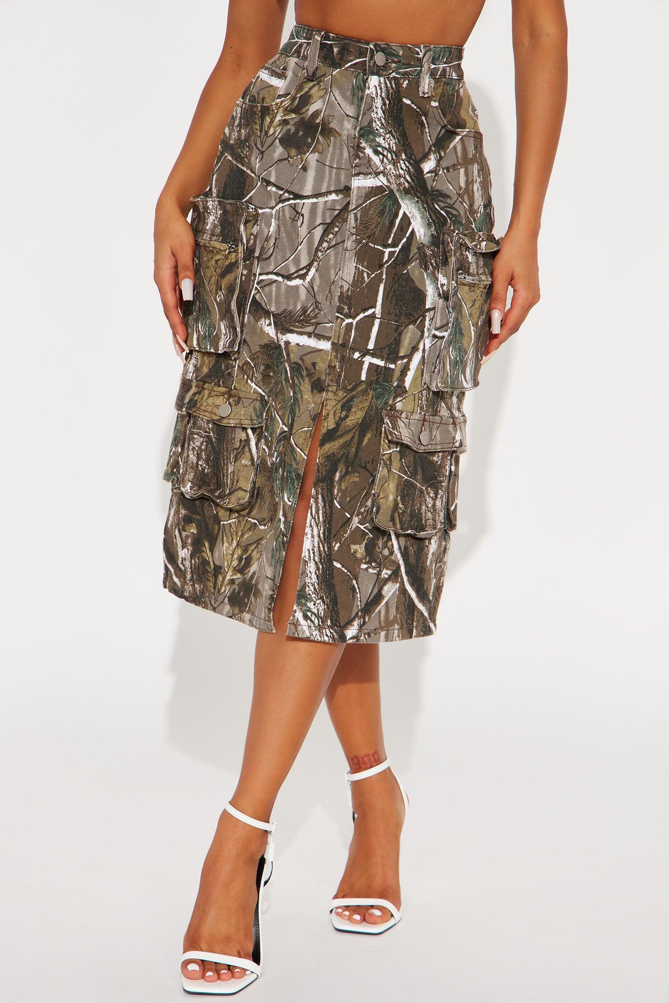 Somewhere Out There Tree Camo Midi Skirt - Olive/combo Product Image