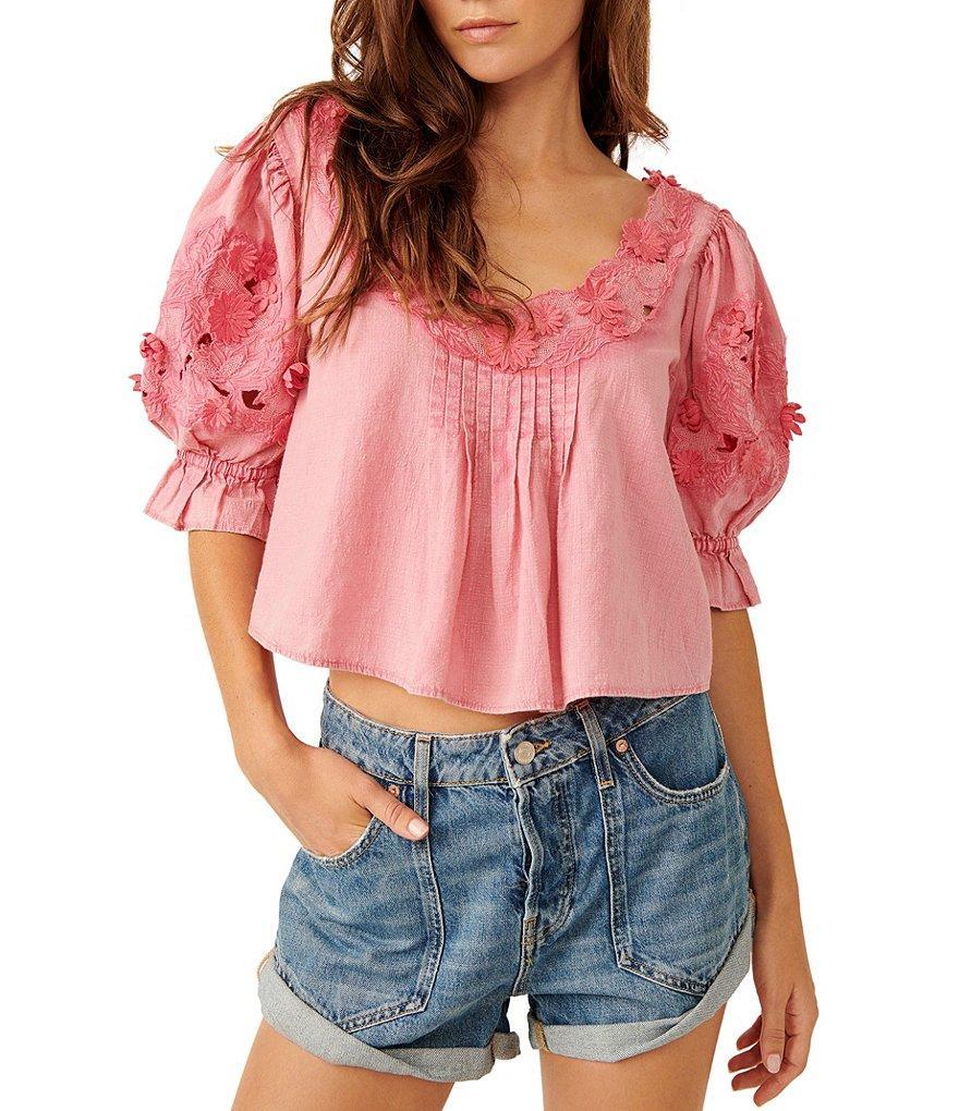 Free People Sophie Embroidered Scoop Neck Short Sleeve Top Product Image