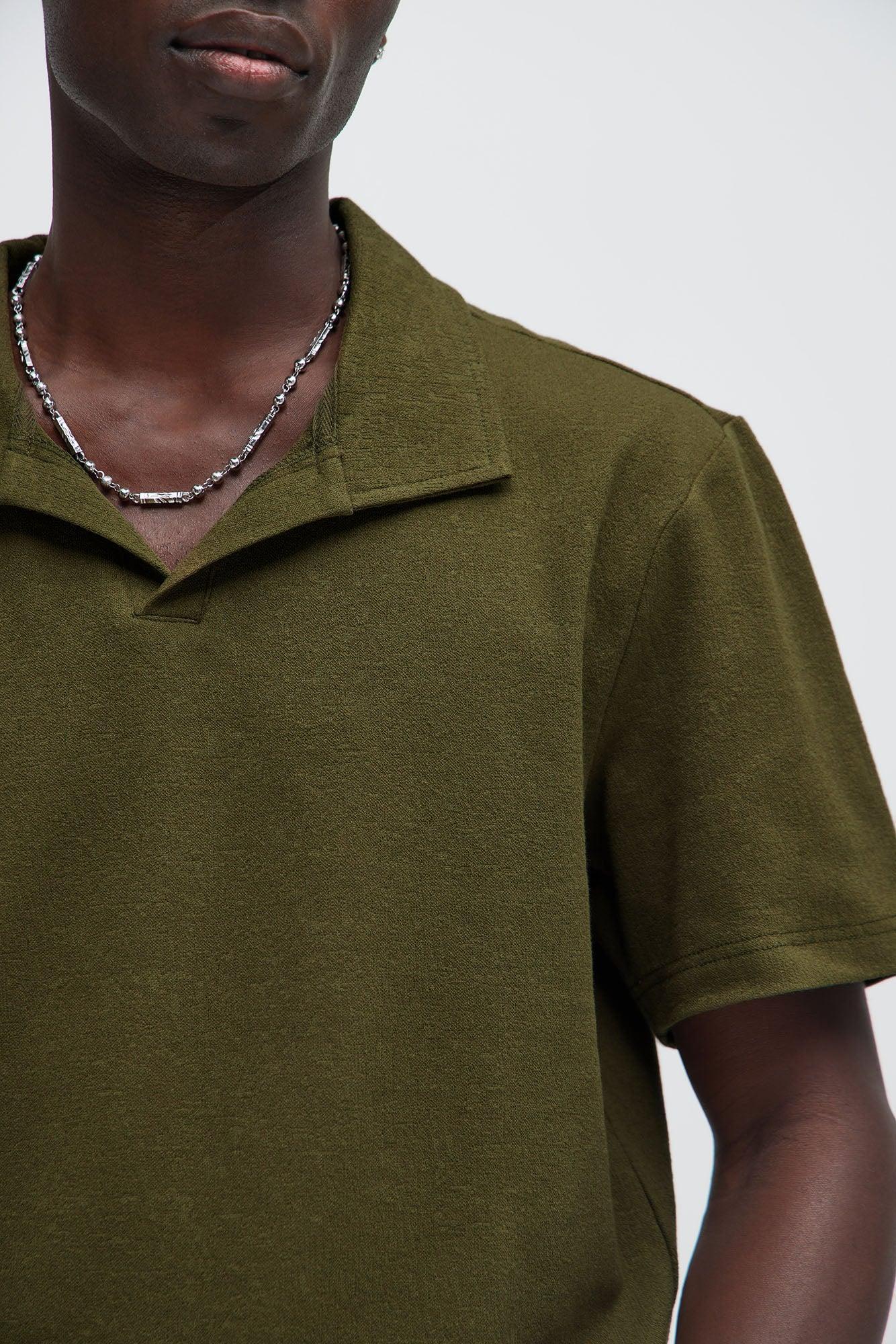 Duval Textured Knit Johnny Collar Shirt - Olive Product Image