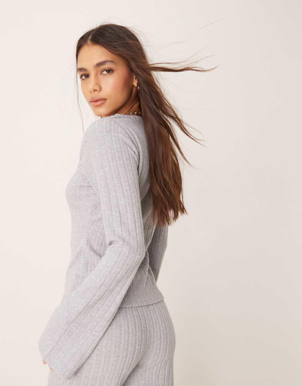 ASOS DESIGN scoop square neck supersoft wide rib knit top in gray - part of a set Product Image