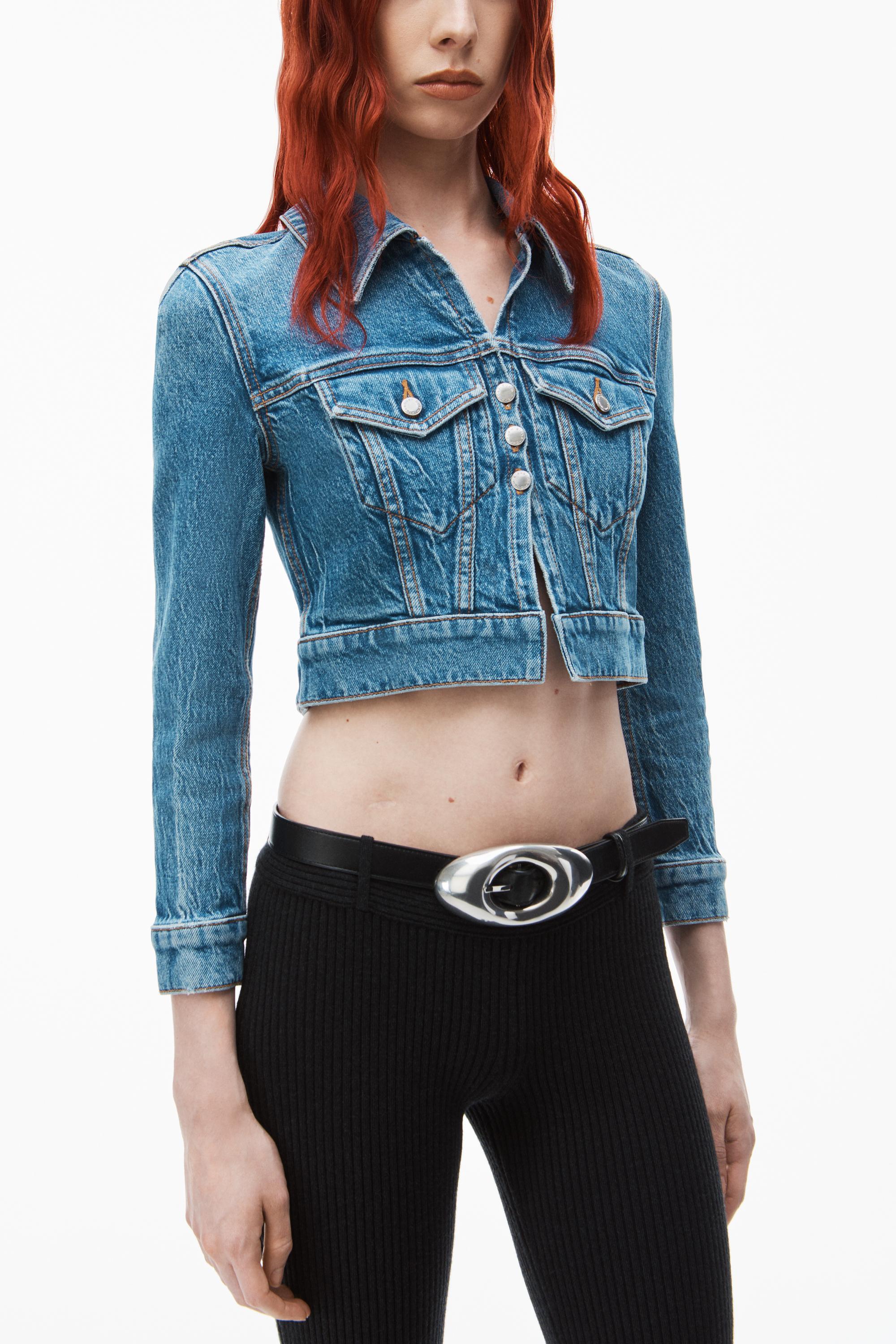 Shrunken Trucker Cardi In Denim Product Image