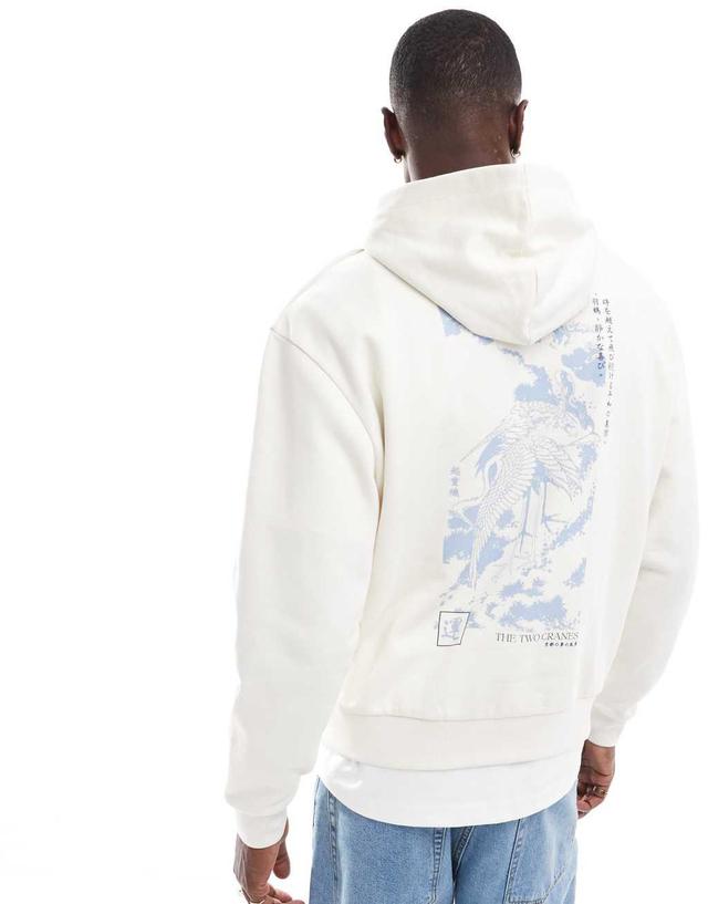 ASOS DESIGN oversized hoodie with bird back print in off white Product Image