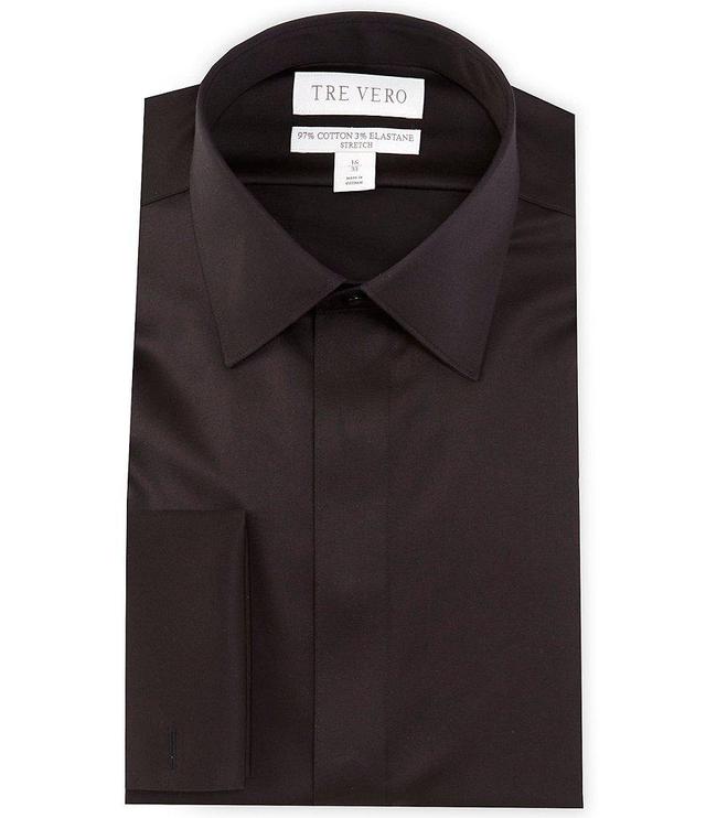 Tre Vero Slim Fit Stretch Spread Collar French Cuff Sateen Tuxedo Dress Shirt Product Image