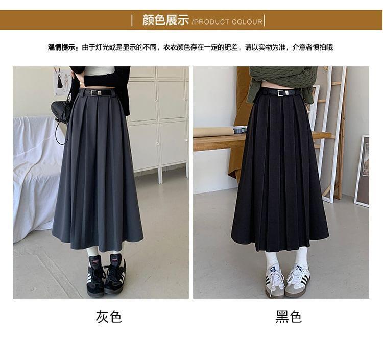 High Waist Plain Accordion Pleated Midi A-Line Skirt Product Image