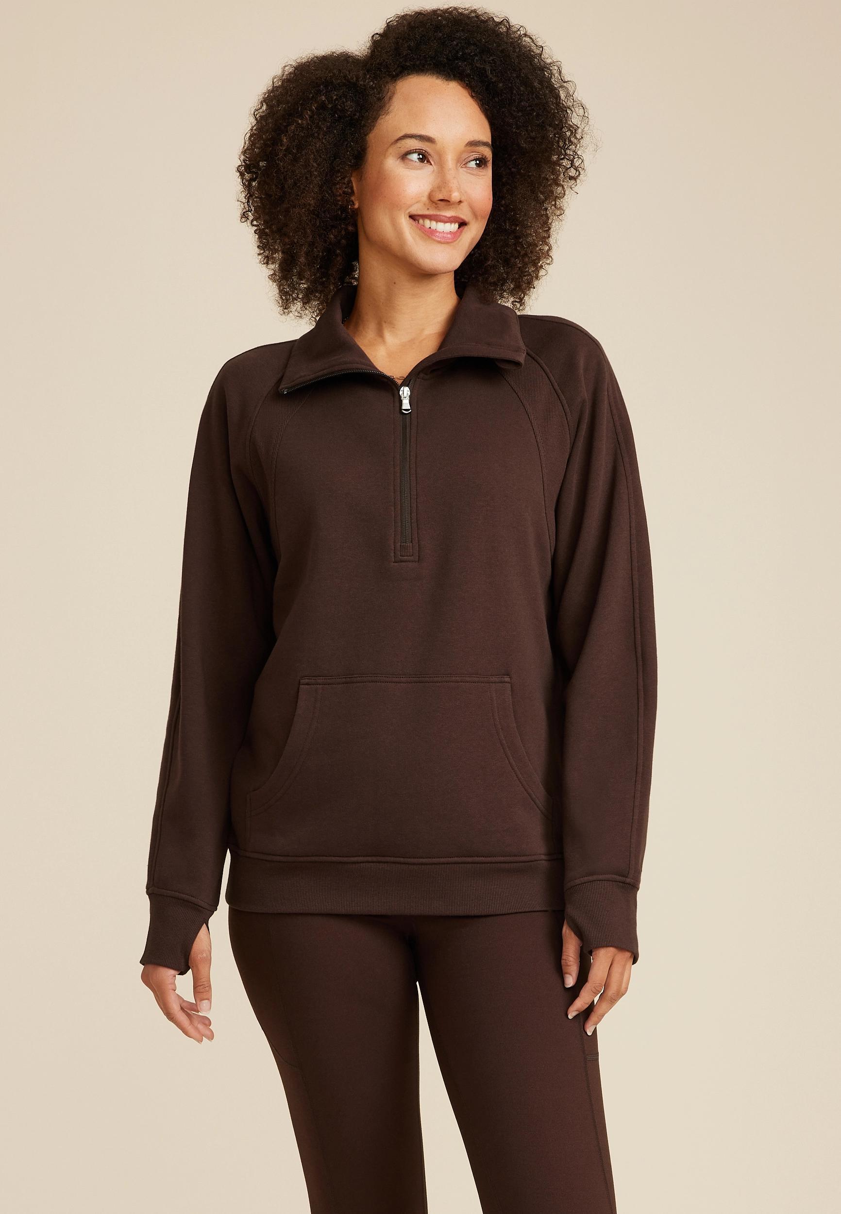 Maurices Womens Quarter Zip Fleece Sweatshirt Brown Size XX Large Product Image